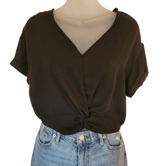 Beautiful Cropped Blouse V Neck Short Sleeve Size M - Picture 2 of 12